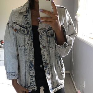 Distressed washed oversized vintage denim jacket